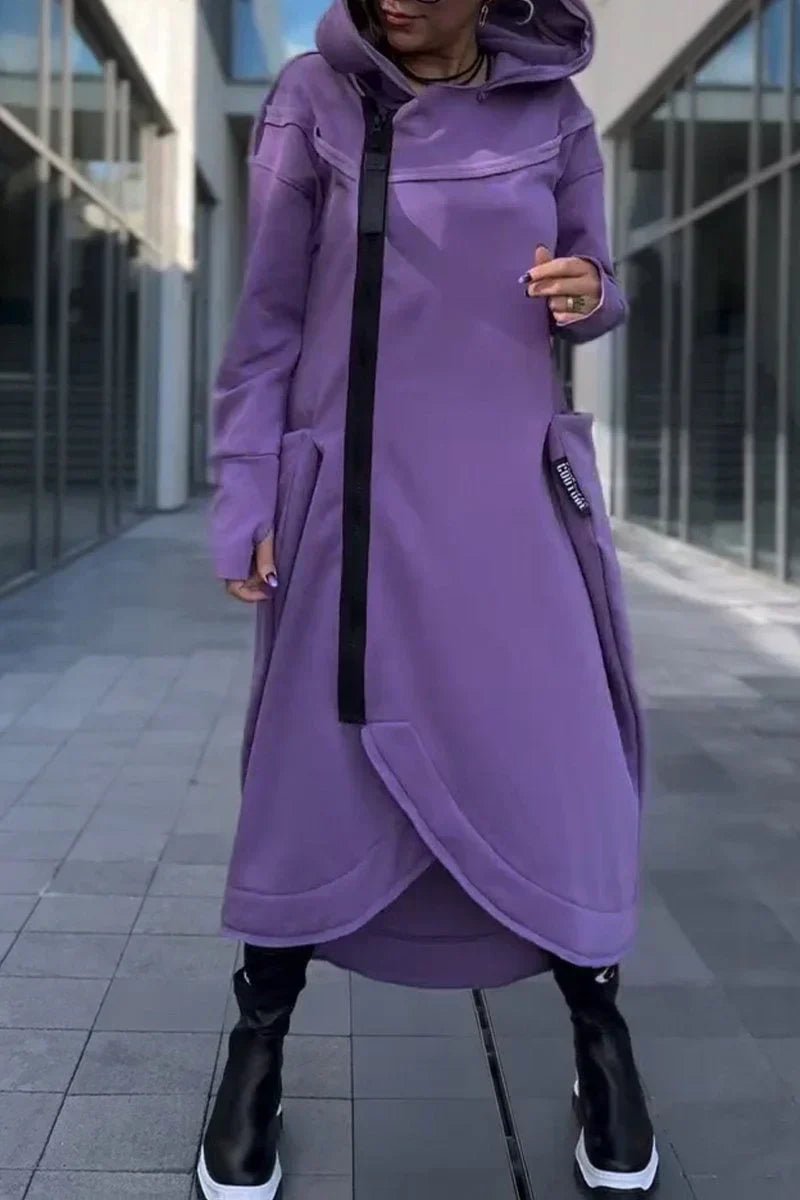Rachele | Lightweight Long Zip - up Hoodie Dress - Ciara & Fiona