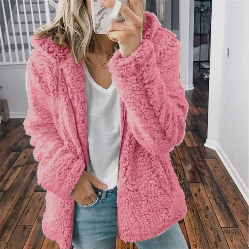 Raina | Winter Lamb Wool Plush Hooded Jacket - Ciara & Fiona