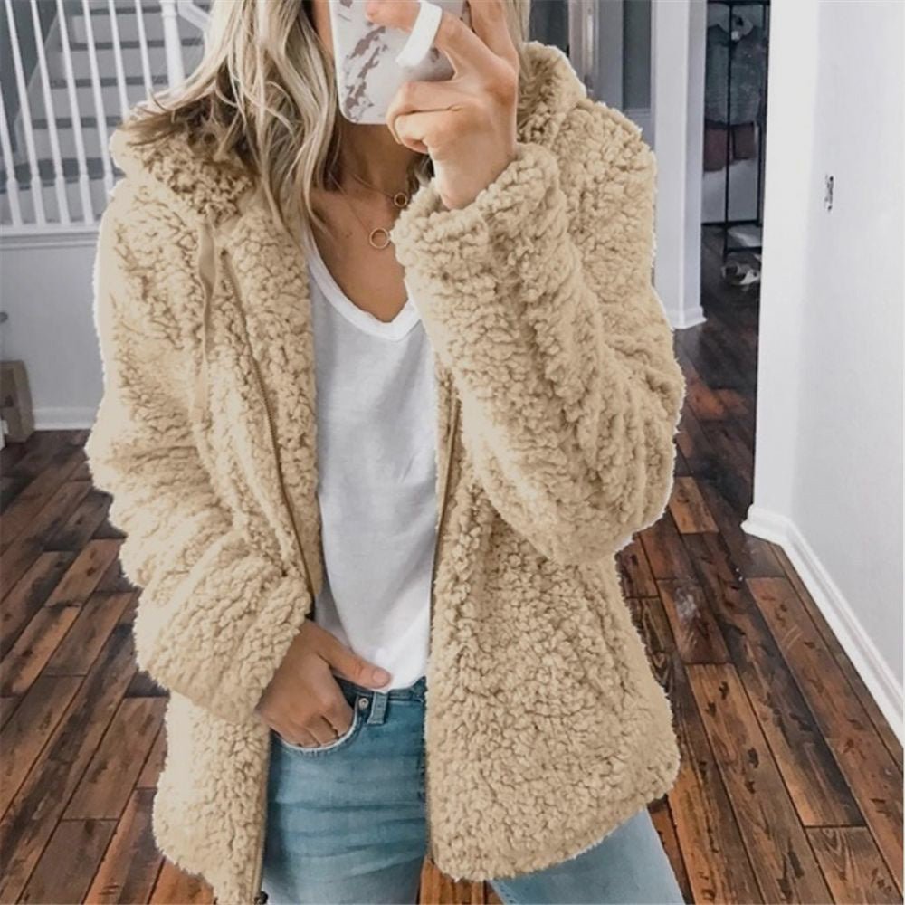Raina | Winter Lamb Wool Plush Hooded Jacket - Ciara & Fiona