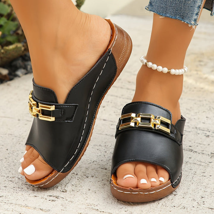 Romy | Gold - Link Slide Sandals - Ciara & Fiona