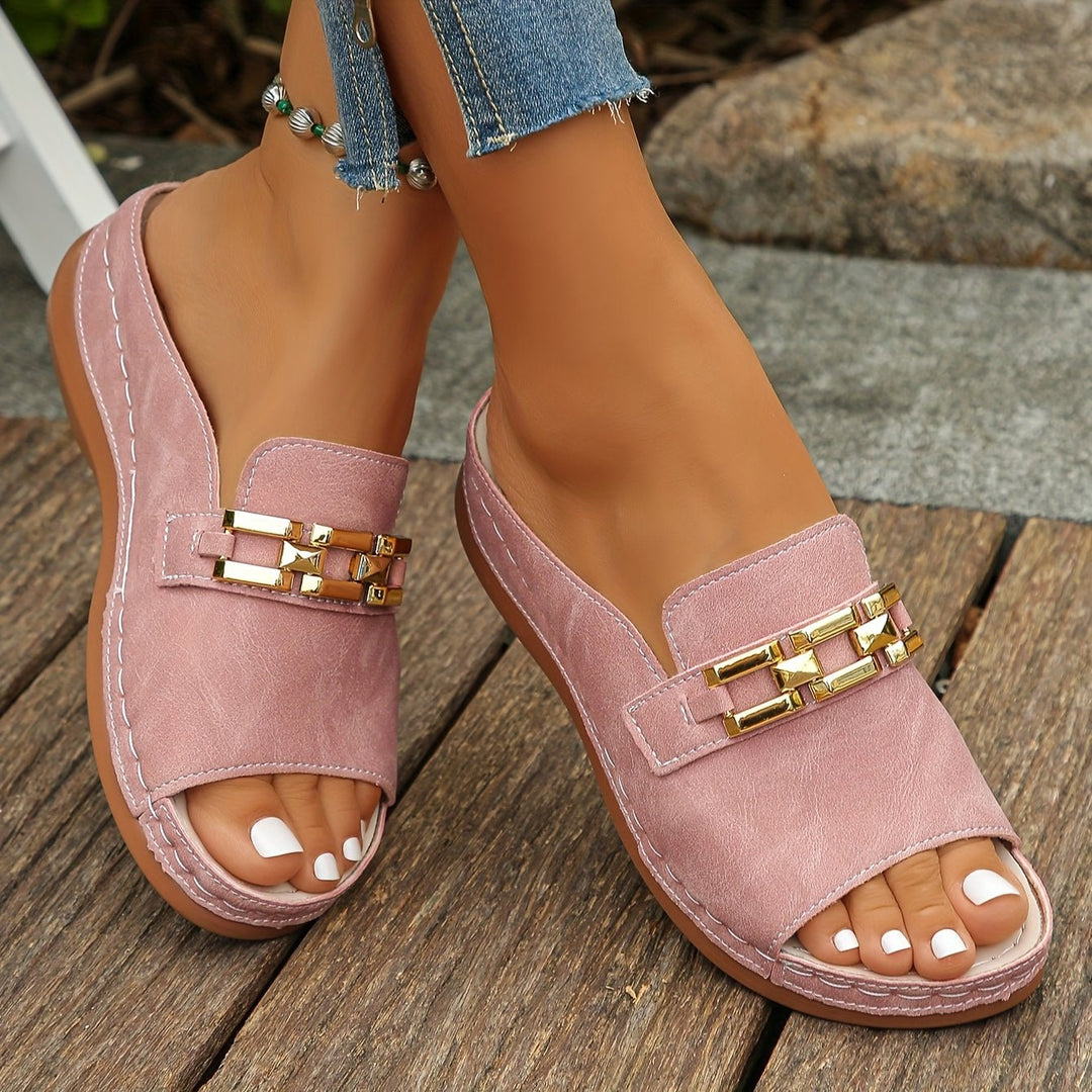 Romy | Gold - Link Slide Sandals - Ciara & Fiona