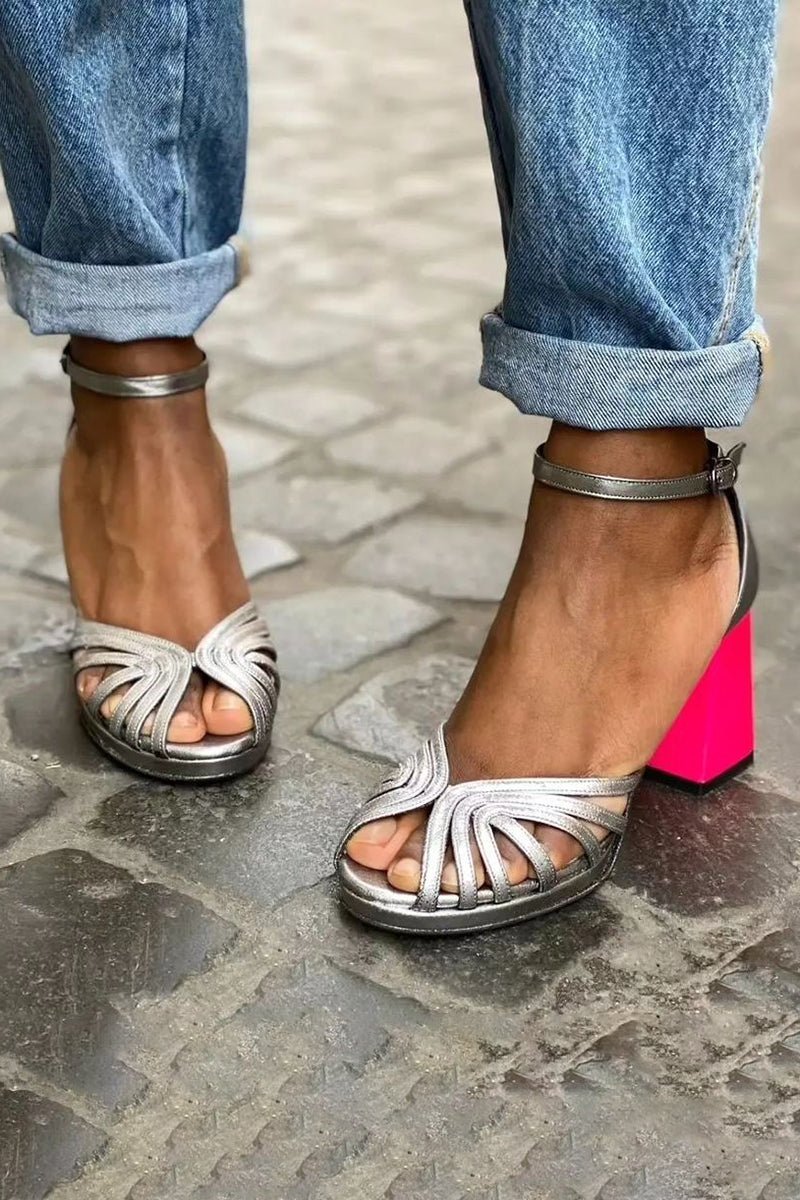 Seraphina™ | Shiny sandals with a chunky heel and elegant buckle - Ciara & Fiona