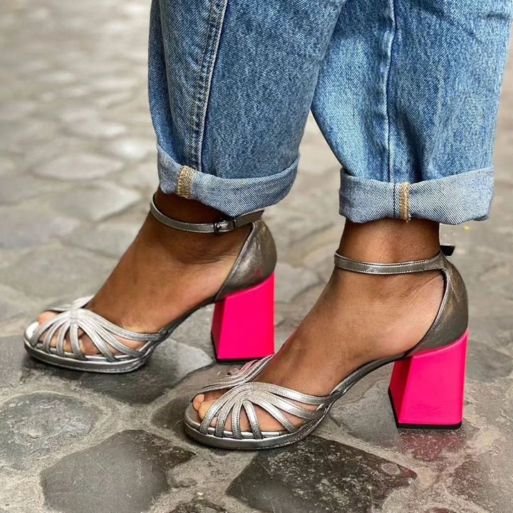 Seraphina™ | Shiny sandals with a chunky heel and elegant buckle - Ciara & Fiona