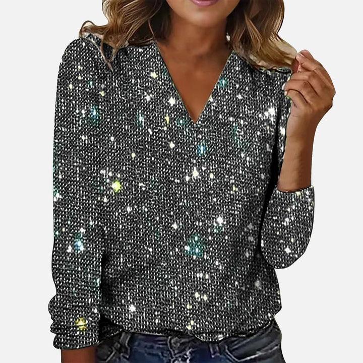 VELISIA | Diamond - Pattern V - Neck Blouse - Ciara & Fiona