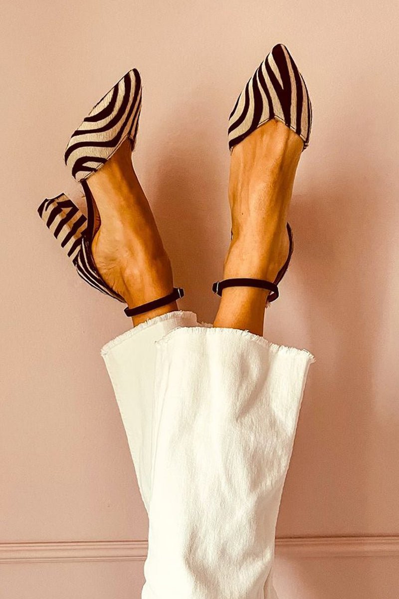 Zebrina™ | Mid - heel sandals with ankle strap and zebra print - Ciara & Fiona